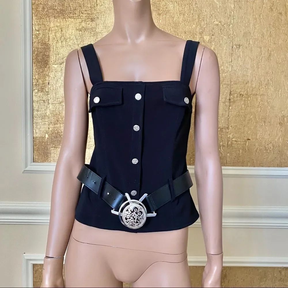 JOSEPH RIBKOFF Y2K black silver hardware belted cropped top 6 - Picture 2 of 6